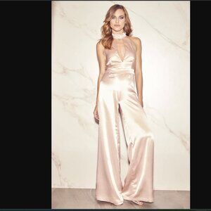 Plan for Party Lulu's Champagne Satin Halter Jumpsuit